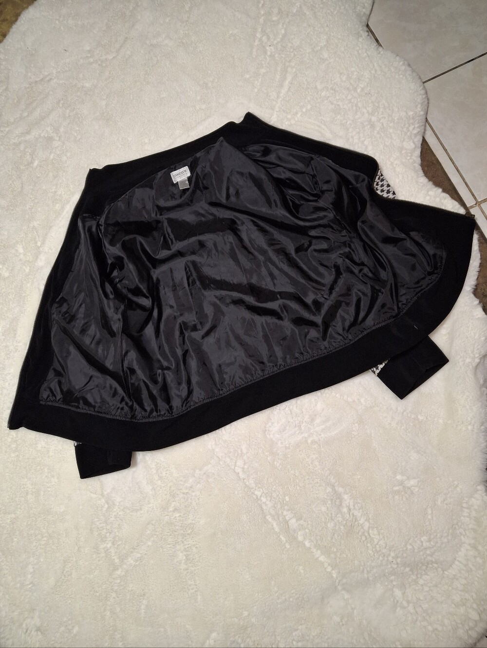 Chico's Travelers Black & White Houndstooth Zip Front Blazer Jacket Women Size 3 - Picture 10 of 16